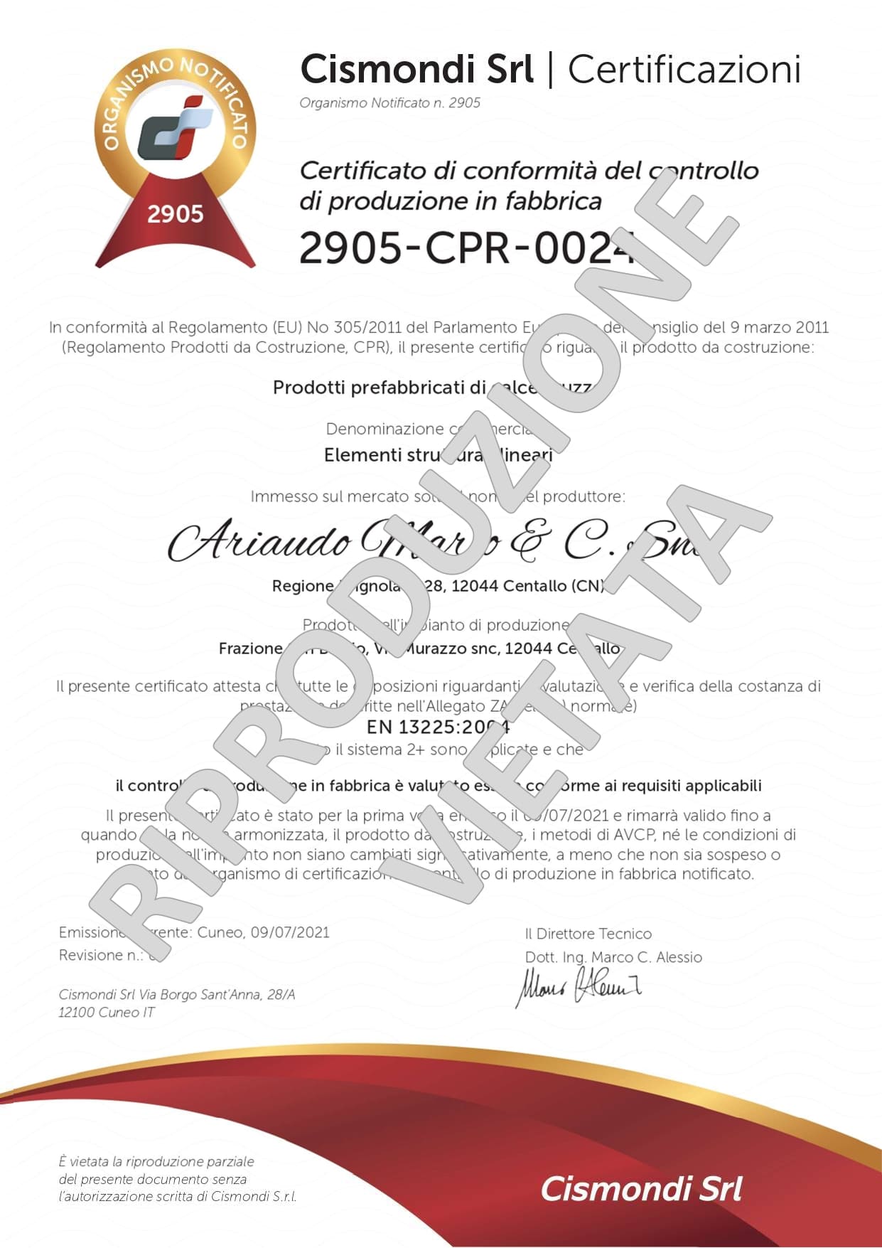 CERTIFICATO PRODOTTI PREFABBRICATI