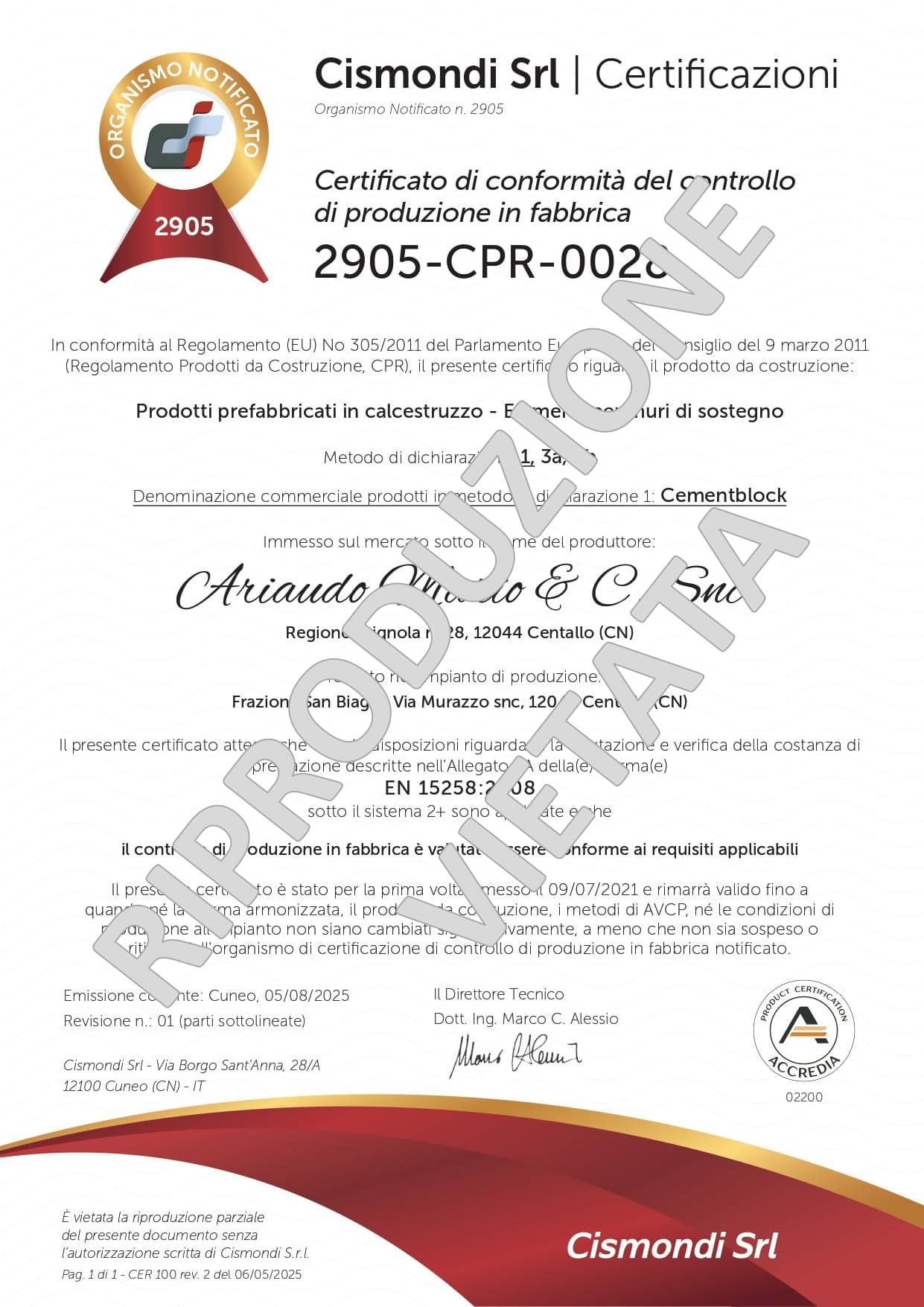 CERTIFICATO PRODOTTI PREFABBRICATI