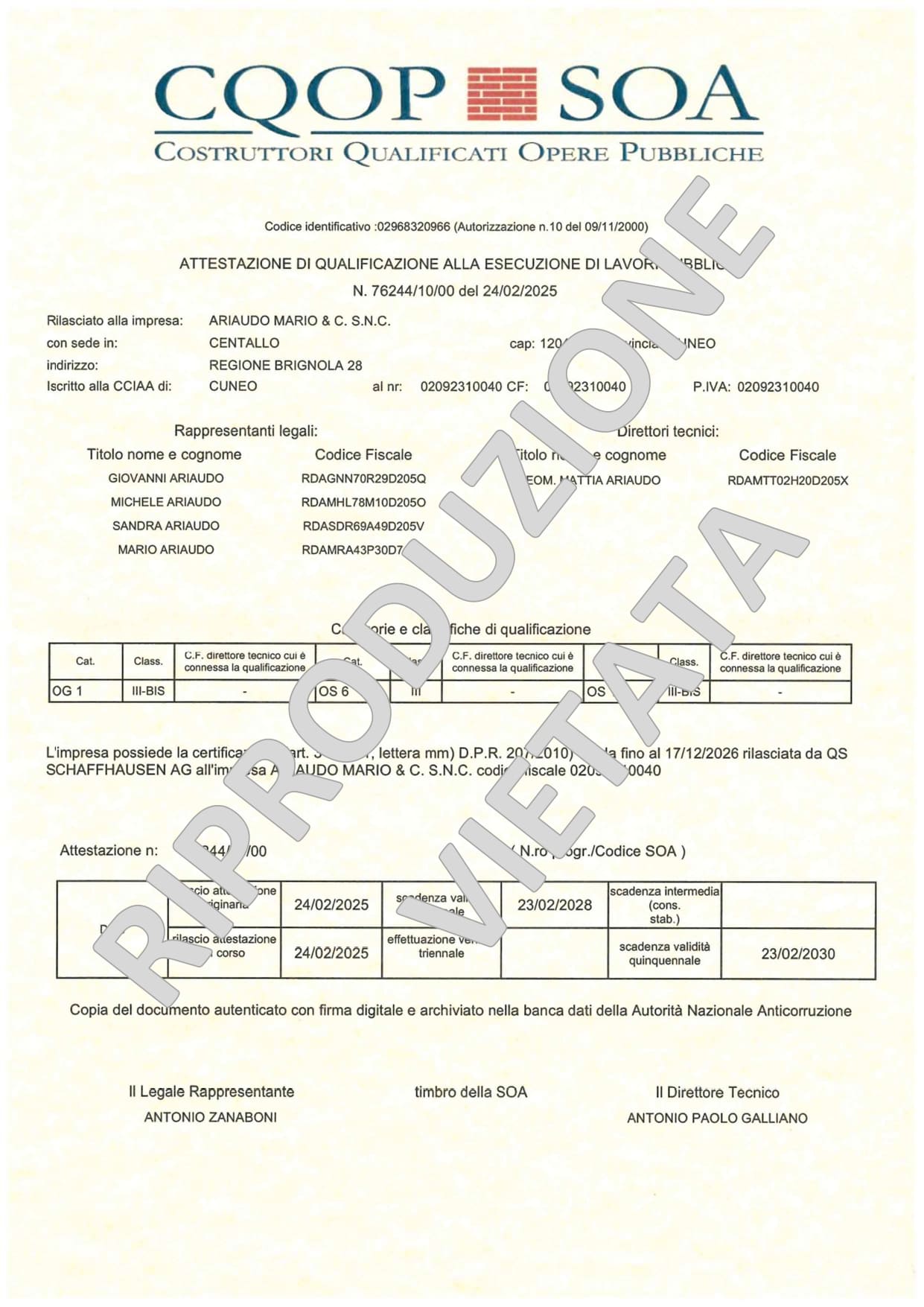 Certificato SOA